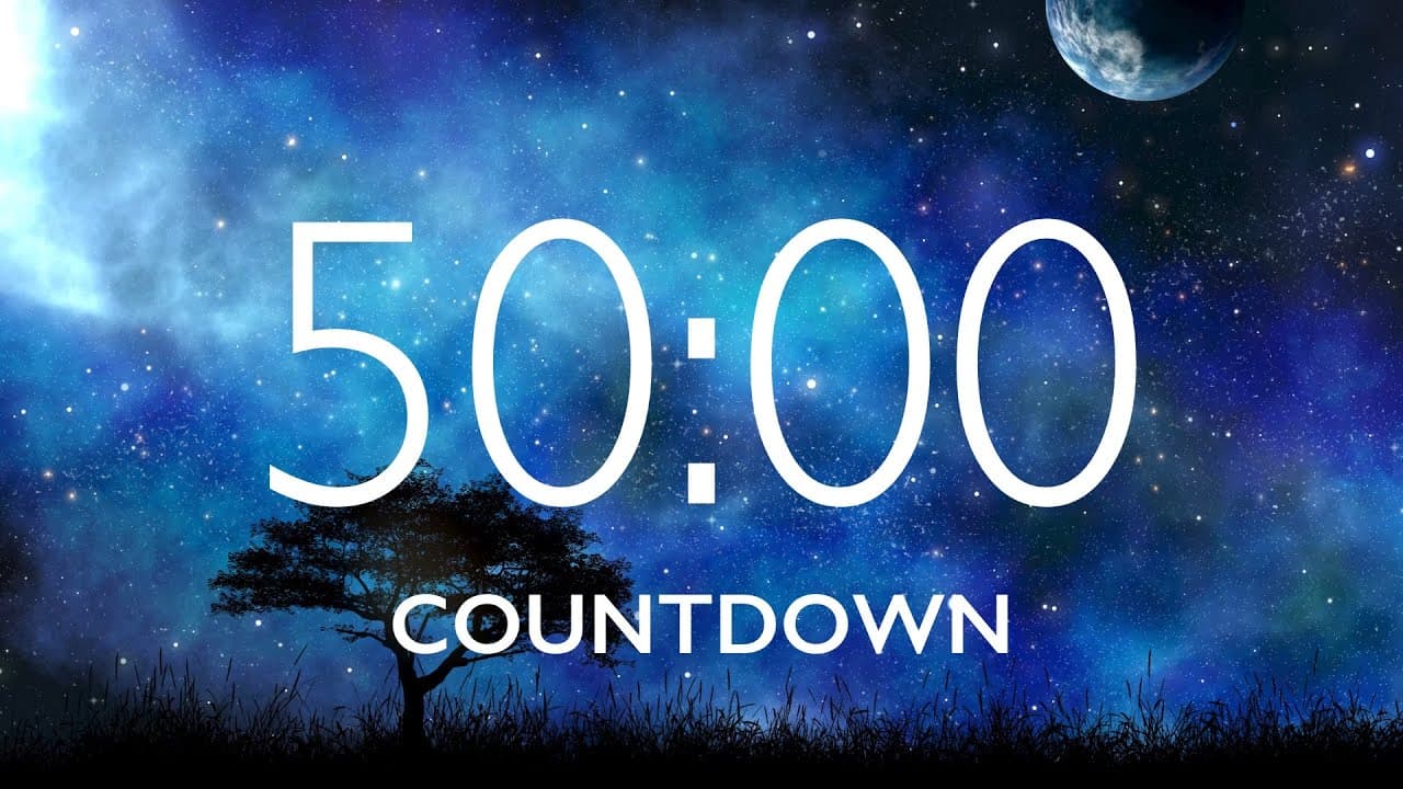 50 Minute Timer with Relaxing Music and Alarm – Starry Sky Background