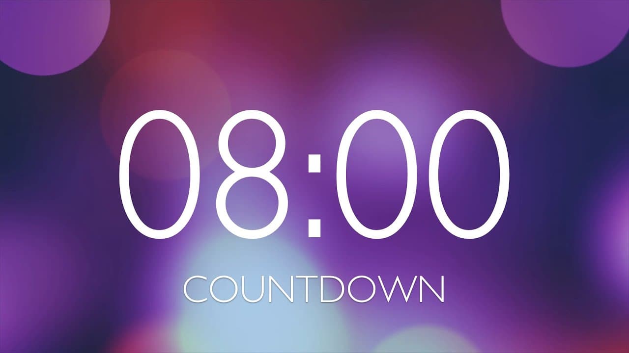 8 Minute Timer with Relaxing Music and Alarm – Purple Bokeh Background