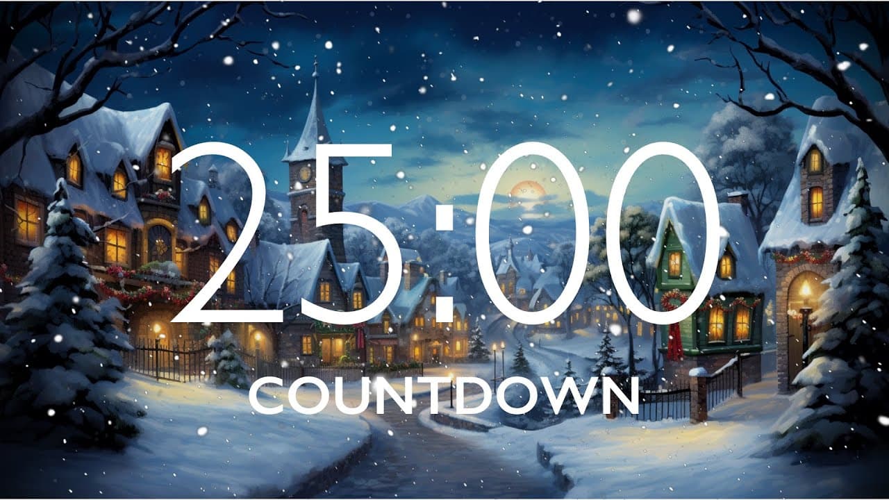 25 Minute Timer with Relaxing Music and Alarm – Snow Night Background, Version 2