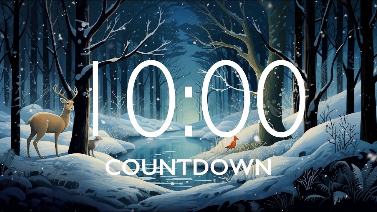 10 Minute Timer with Relaxing Music and Alarm – Snow Night Background, Version 3