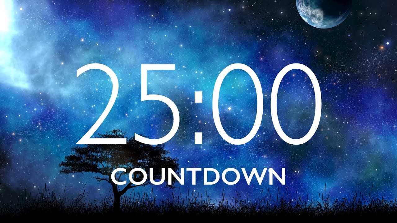25 Minute Timer with Relaxing Music and Alarm – Starry Sky Background