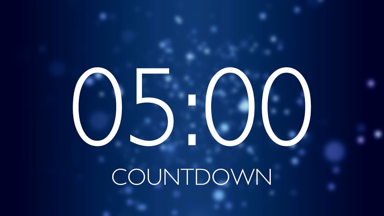 5 Minute Timer with Relaxing Music and Alarm – Blue Sparkles Background