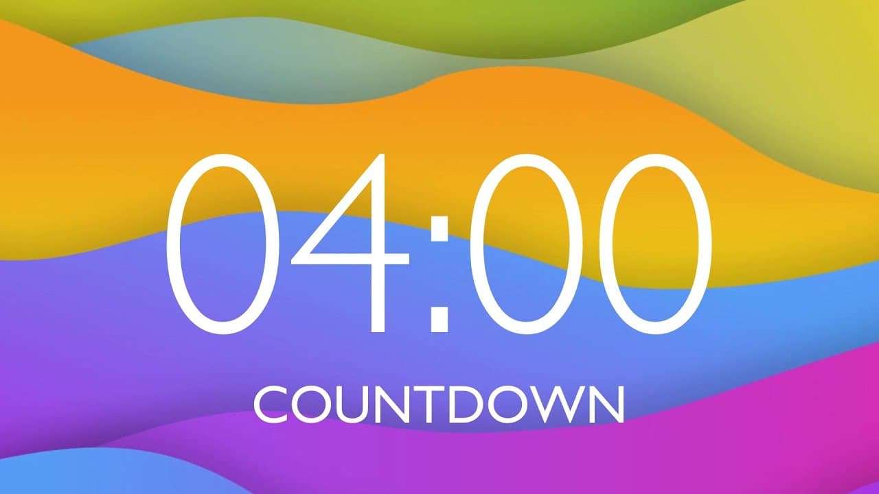 4 Minute Timer with Music and Alarm – Colorful Waves Background, Version 2