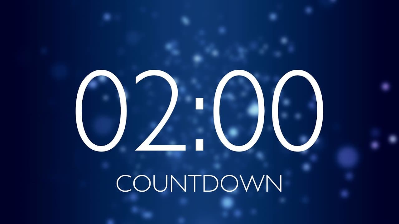 2 Minute Timer with Relaxing Music and Alarm – Blue Sparkles Background