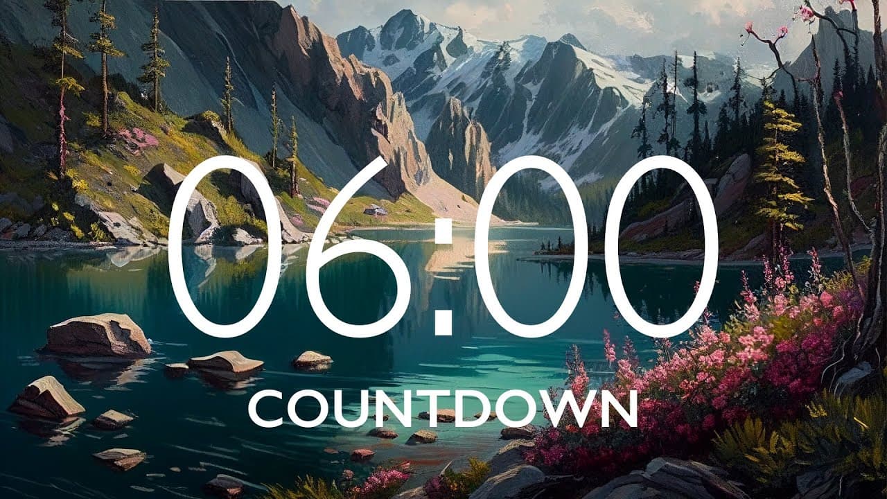 6 Minute Timer with Relaxing Music and Alarm – Mountain Landscape Background