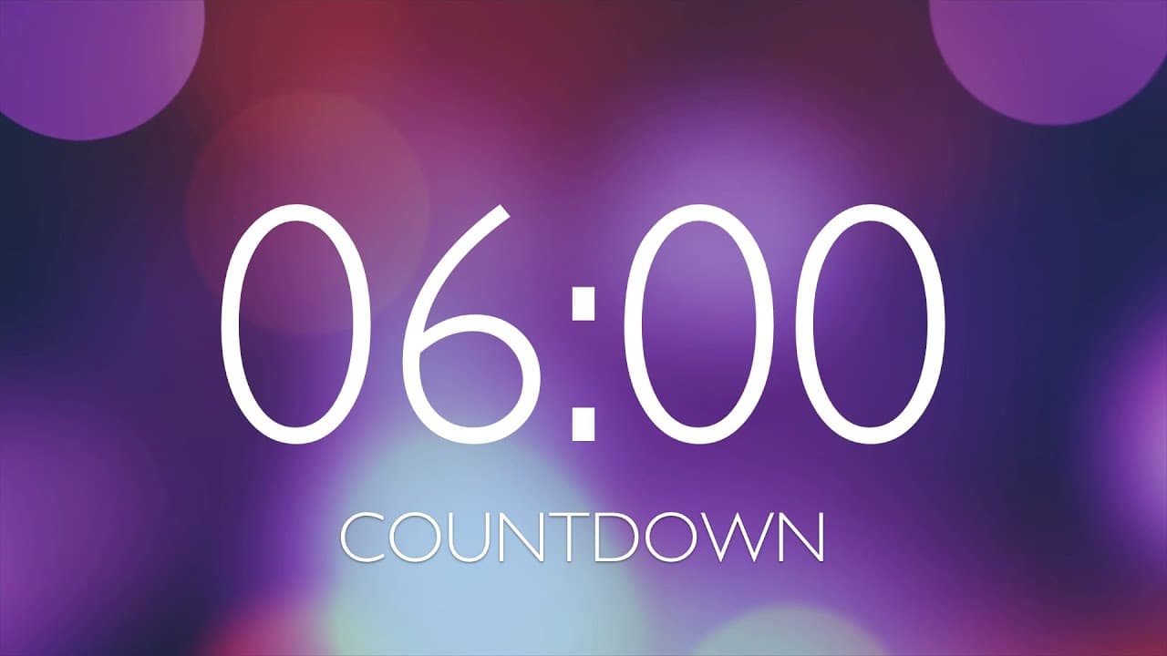 6 Minute Timer with Relaxing Music and Alarm – Purple Bokeh Background