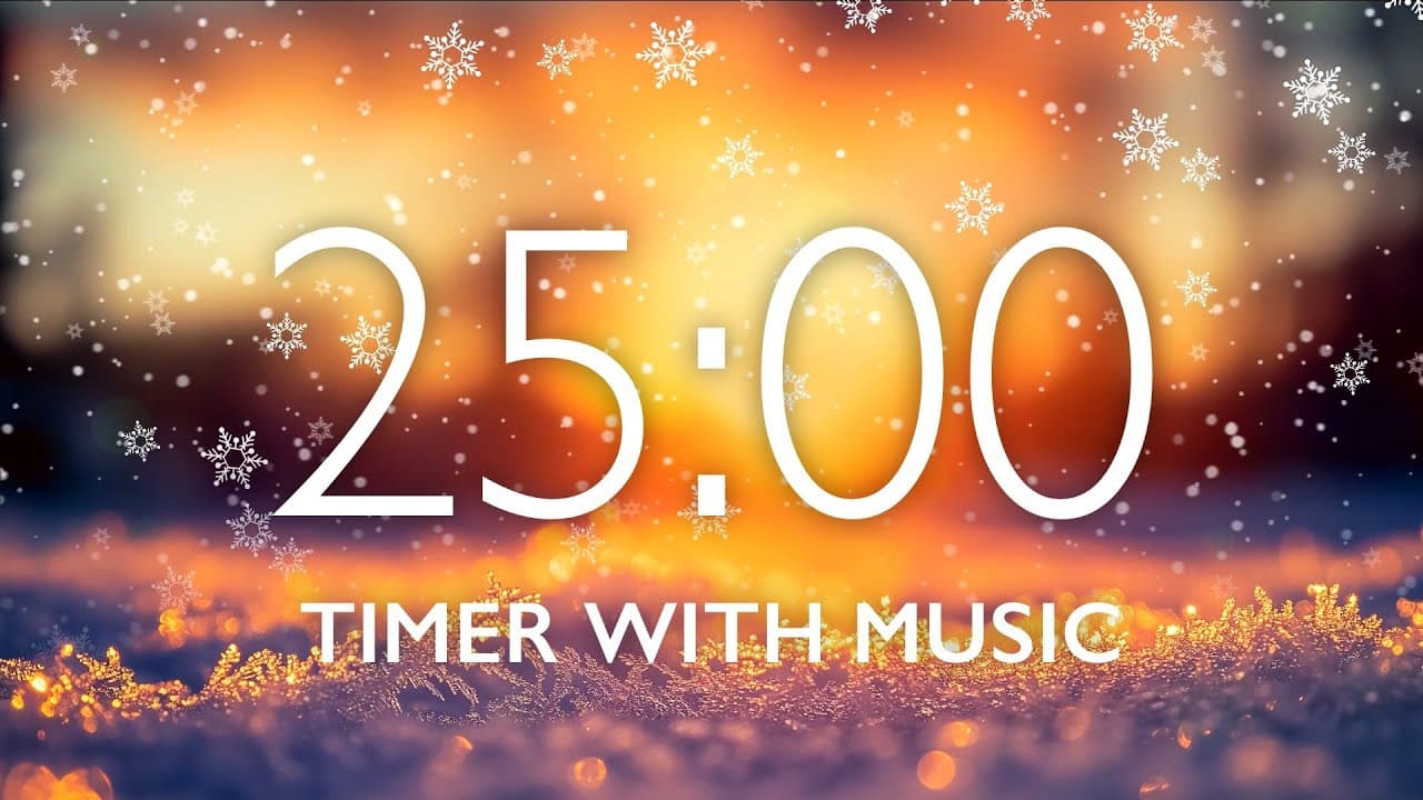 25 Minute Timer with Relaxing Music and Alarm – Snowfall Background