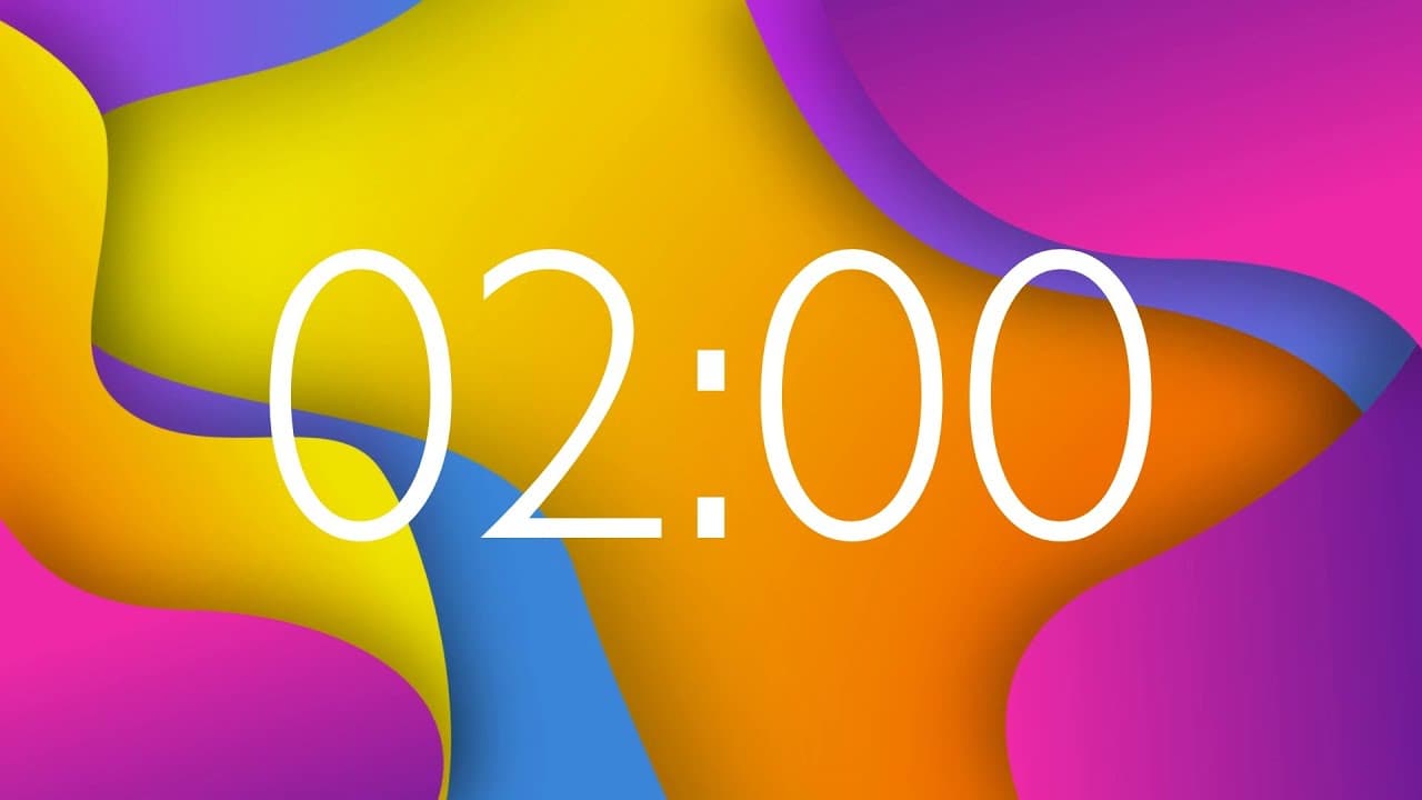 2 Minute Timer with Music and Alarm – Colorful Waves Background