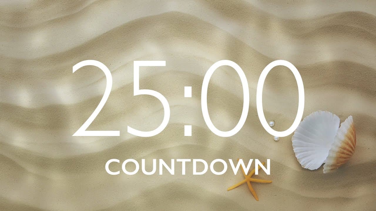 25 Minute Timer with Relaxing Music and Alarm – Sand Background