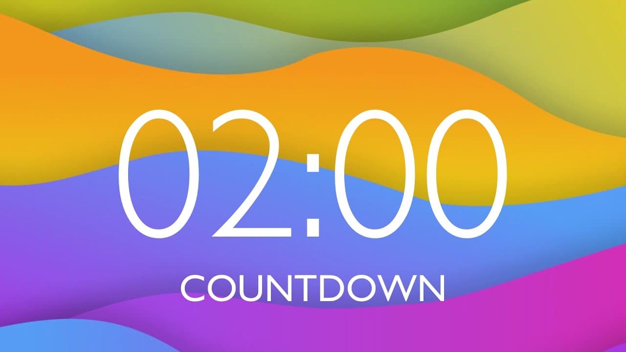 2 Minute Timer with Music and Alarm – Colorful Waves Background, Version 2