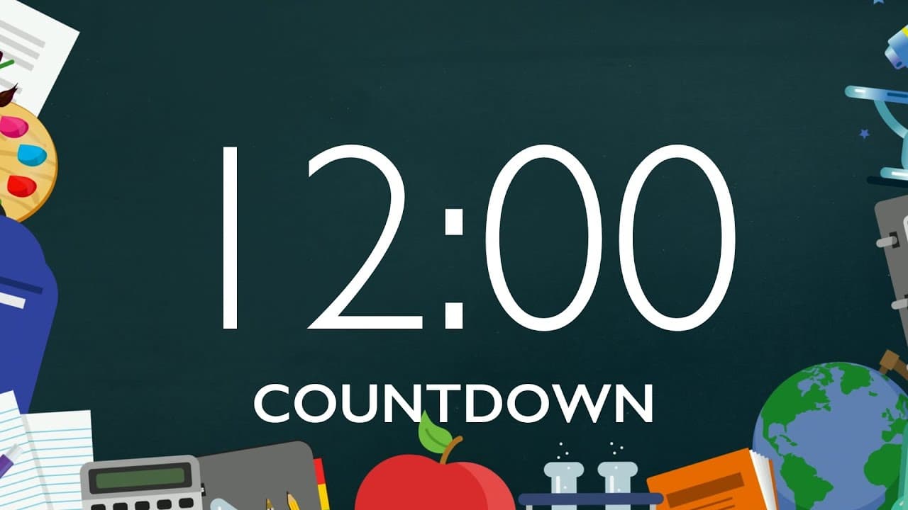 12 Minute Back to School Timer with Music and Alarm – School Supplies Background