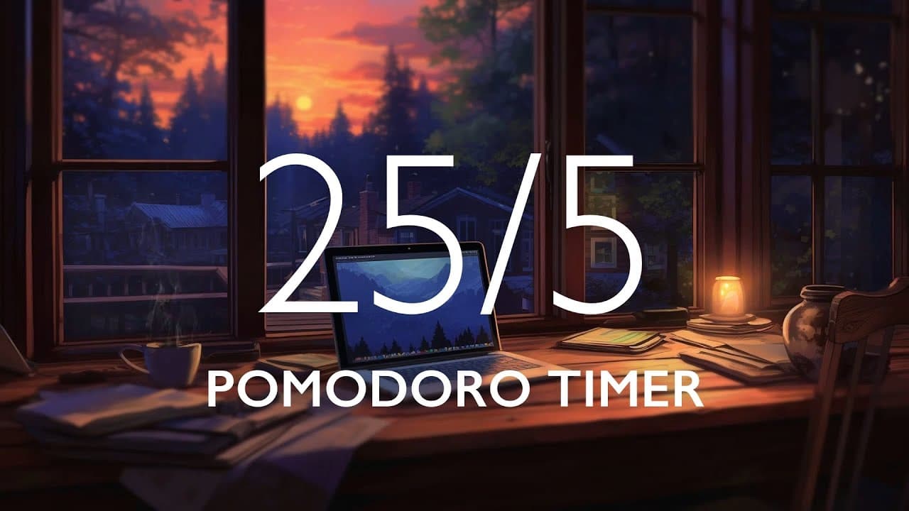 Pomodoro Timer with Ambient Music 2 hour study session (25/5) – Study Room Background