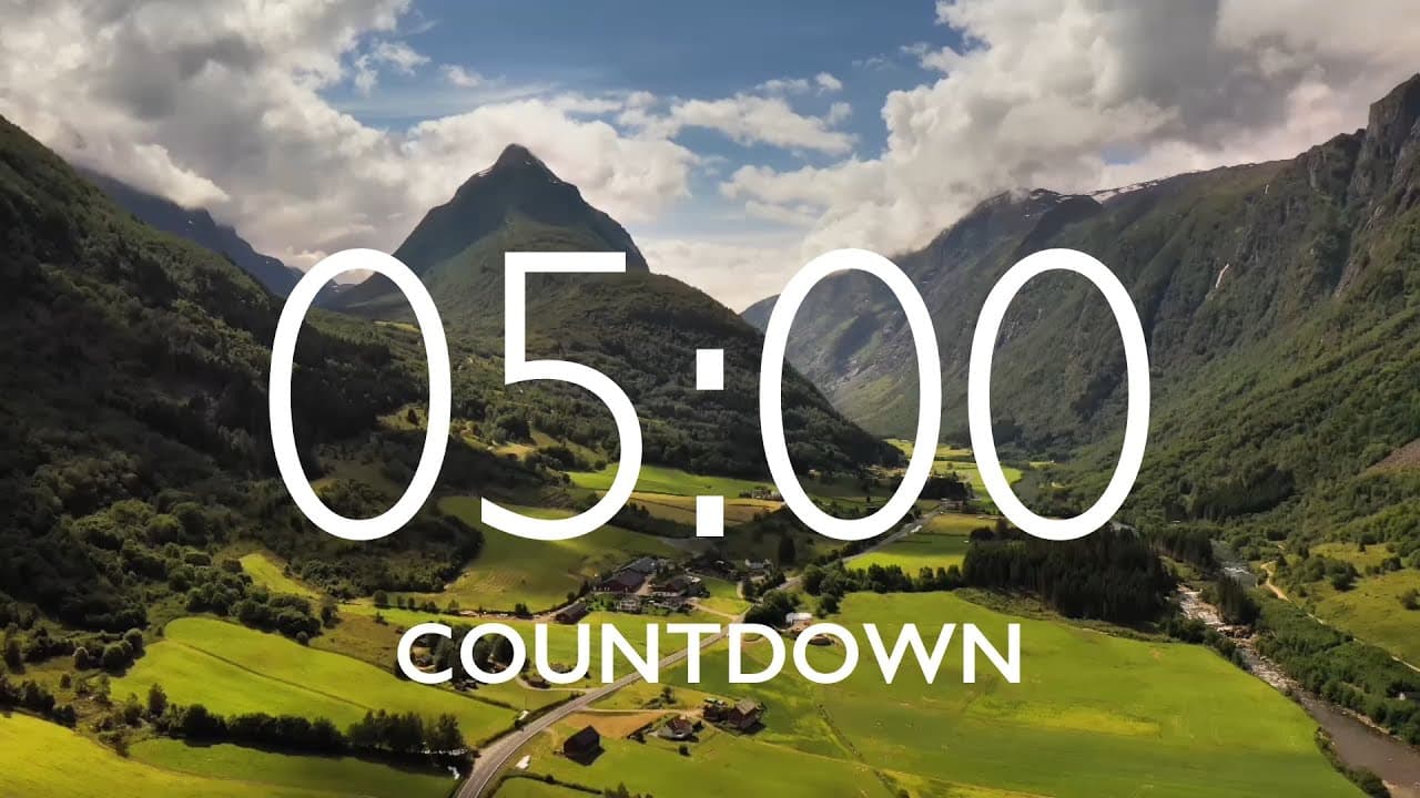 5 Minute Timer with Relaxing Piano Music and Alarm – Mountain Landscape Background