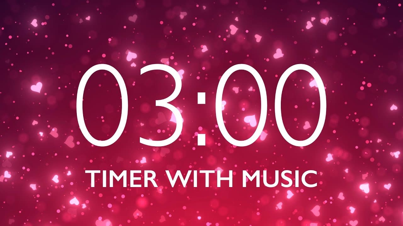 3 Minute Timer with Relaxing Music and Alarm – Pink Sparkles Background
