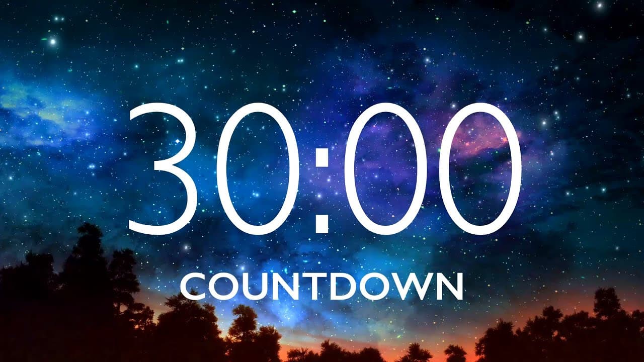 30 Minute Timer with Relaxing Music and Alarm – Starry Sky Background, Version 2