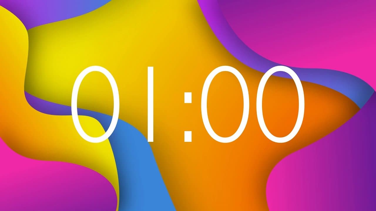 1 Minute Timer with Music and Alarm – Colorful Waves Background