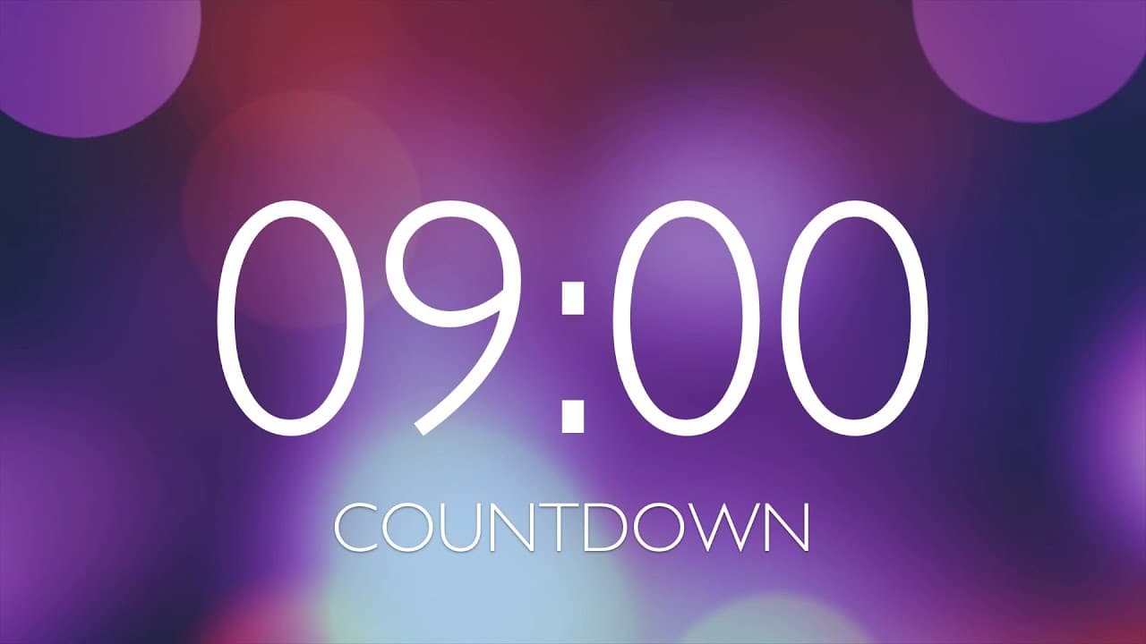 9 Minute Timer with Relaxing Music and Alarm – Purple Bokeh Background