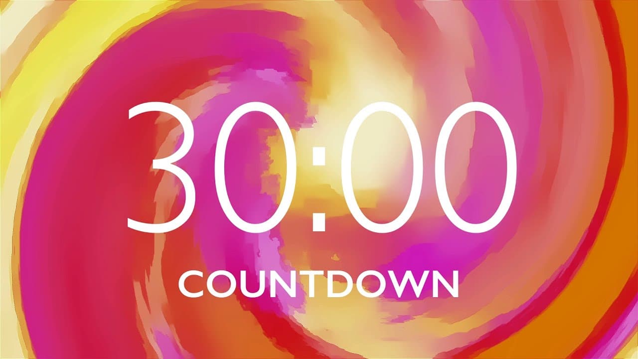 30 Minute Classroom Timer with Relaxing Music and Alarm – Colorful Swirl Background