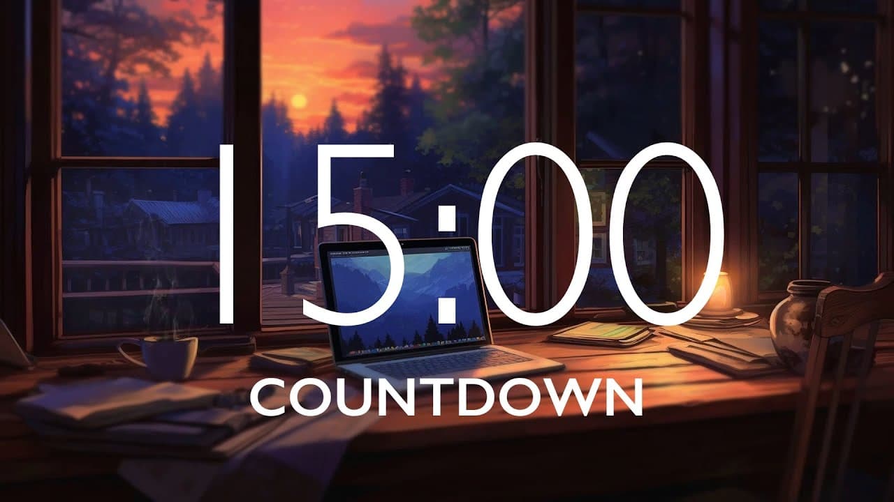 15 Minute Timer with Relaxing Music and Alarm – Study Room Background