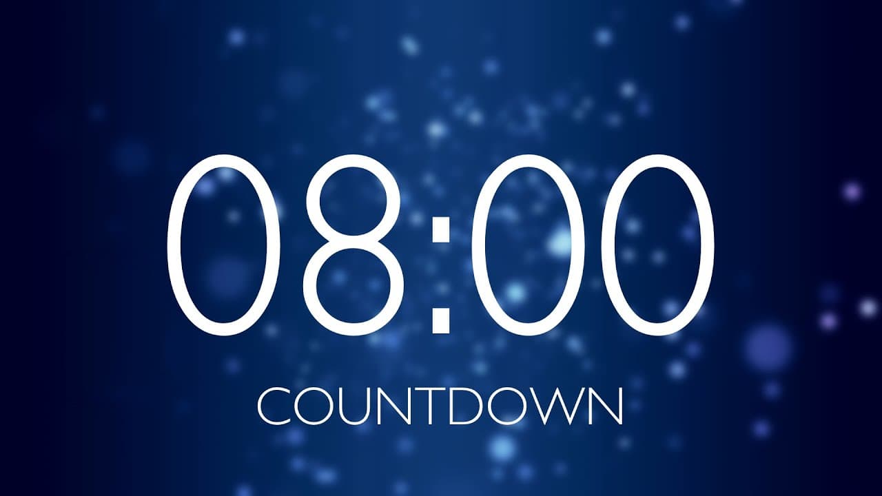 8 Minute Timer with Relaxing Music and Alarm – Blue Sparkles Background