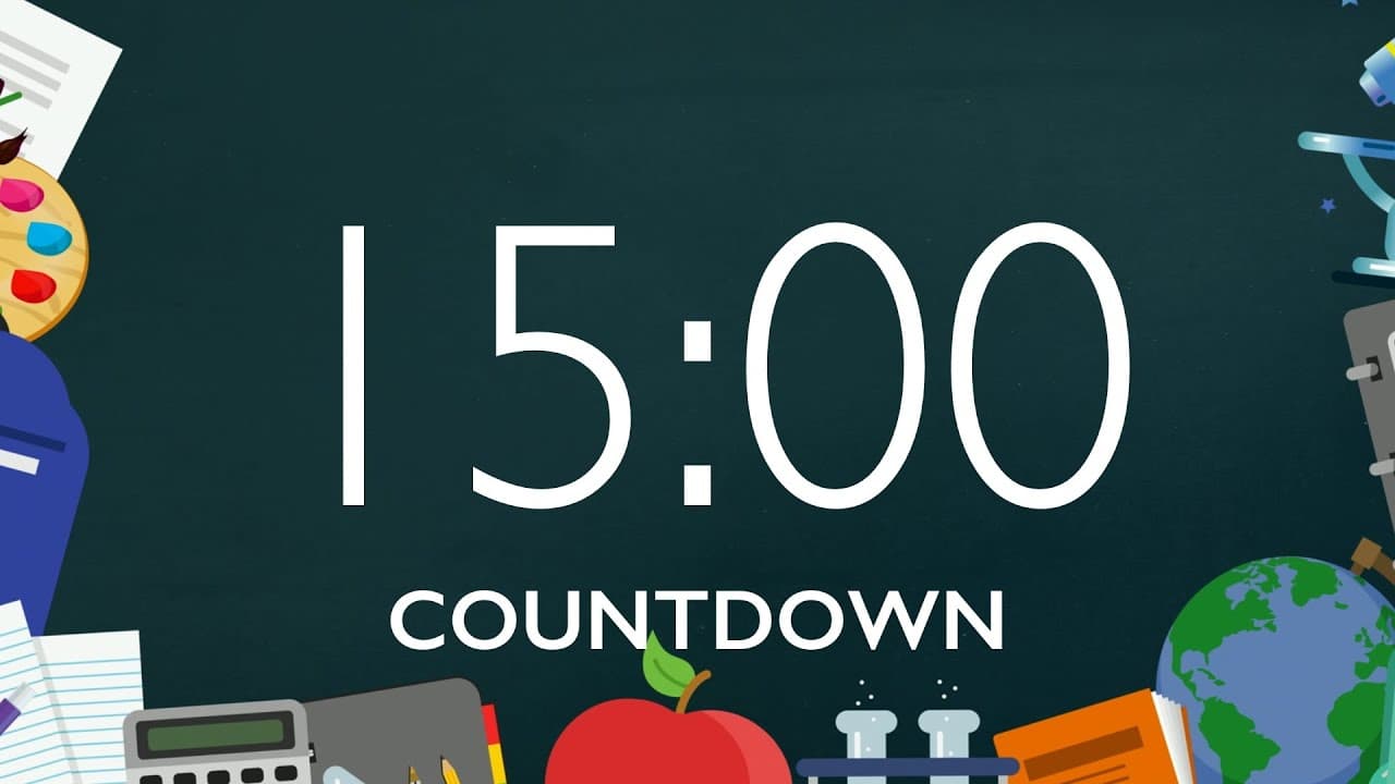 15 Minute Back to School Timer with Music and Alarm – School Supplies Background