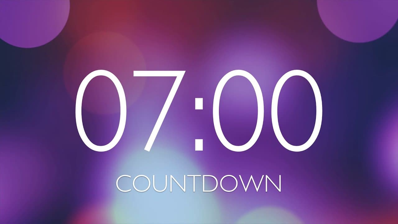 7 Minute Timer with Relaxing Music and Alarm – Purple Bokeh Background