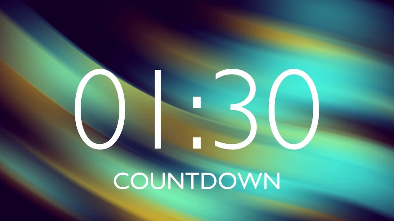 90 Seconds Timer with Relaxing Music and Alarm – Colorful Swirl Background
